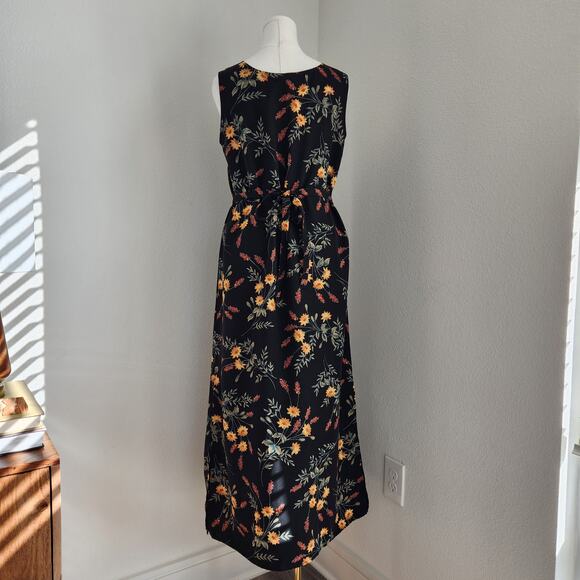 Vintage 90s Kathie Lee Black Yellow Floral Maxi Dress Sleeveless 10 - Picture 7 of 10